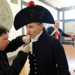 James Monroe (James G. Harrison III) gets help with his very 21st-century microphone before the ceremony. (Photo by Norm Shafer)
