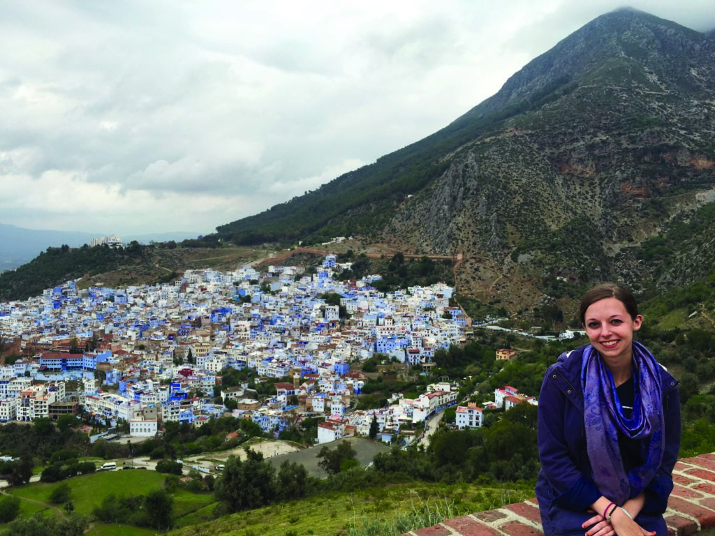 Lydia Grossman overlooks Chefchaouen, Morocco, also known as “The Blue Pearl” for the color of its buildings.
