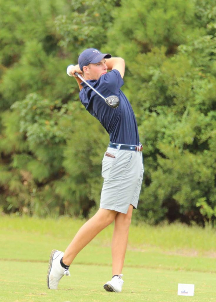 Brendan Kelly ’20 takes a swing during the Bay Creek Invitational tournament in September. The Eagles took third place.
