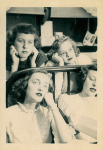Marcy Morris (top, right) with sophomore Virginia Hall roommates (clockwise) Marilyn Busch, Anne "Ozzie" Osborn Cox, and Billie Mitchell Hanes in the late '40s.