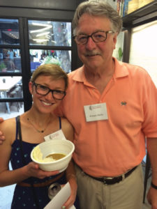 President Hurley and Julie Burns ’10 are ready to sample the offerings at the Metro DC Alumni Network cooking demo.