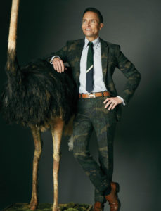 Yes, that is a taxidermied ostrich. “We love the wit, whimsy, and effortless elegance he brings to everything he does,” says Sandra Stangl, the Pottery Barn Brands president who sought Fulk out to design a new collection. (Douglas Friedman)
