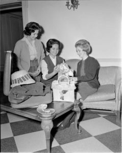 Brunhilde “Prunie” Wyrick ’64, center, with Patricia “Bonnie” Polt ’64, right. The identity of the student on the left is unknown.