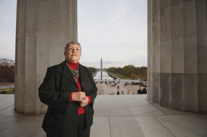 Georgia Sen. Nan Grogan Orrock, here at the Lincoln Memorial, was a Mary Washington junior when she attended the March on Washington. What she learned there compelled her to devote her life to working for equal rights. Photo by Norm Shafer. 