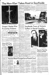 The Roanoke Times on the KKK and civil rights workers in Southside.  Orrock is pictured bottom right.