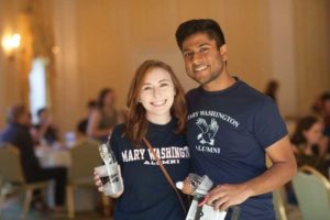 Jessica Reingold ’15 and Gibran Parvez ’14 show their UMW colors at Homecoming 2017 in October. 