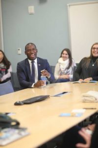 Richmond Mayor Levar Stoney told UMW education students his city plans to hire 360 teachers for the next school year. Photo by Karen Pearlman.