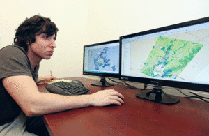 Jonathan Steenburg '13 majored in geography and geogreaphic information systemsa nd returned to UMW to pursue a certificate in geographic information systems. Photo by Norm Shafer