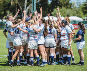 The UMW ruggers celebrate their national championship win in California in May.  Photo by Daryl Eremin
